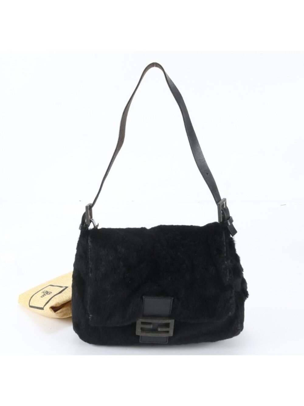 Fendi Fur Mamma Bucket Baguette Leather Hand Black Shoulder Bag